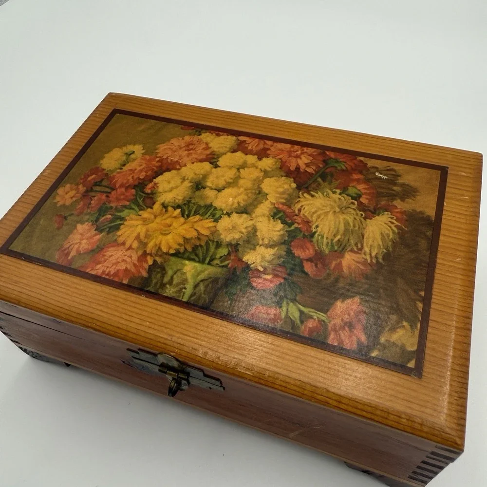 Vintage Cedar Jewelry Box, Sewing Box, Trinket Box or Stationary Box W/ Lock Key